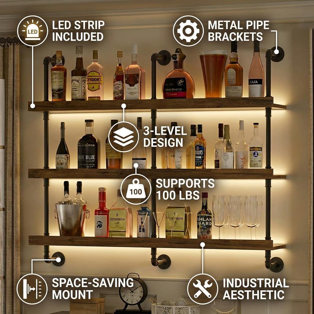 Wall Mounted Wine Rack With LE - Home Bargains 评论和价格