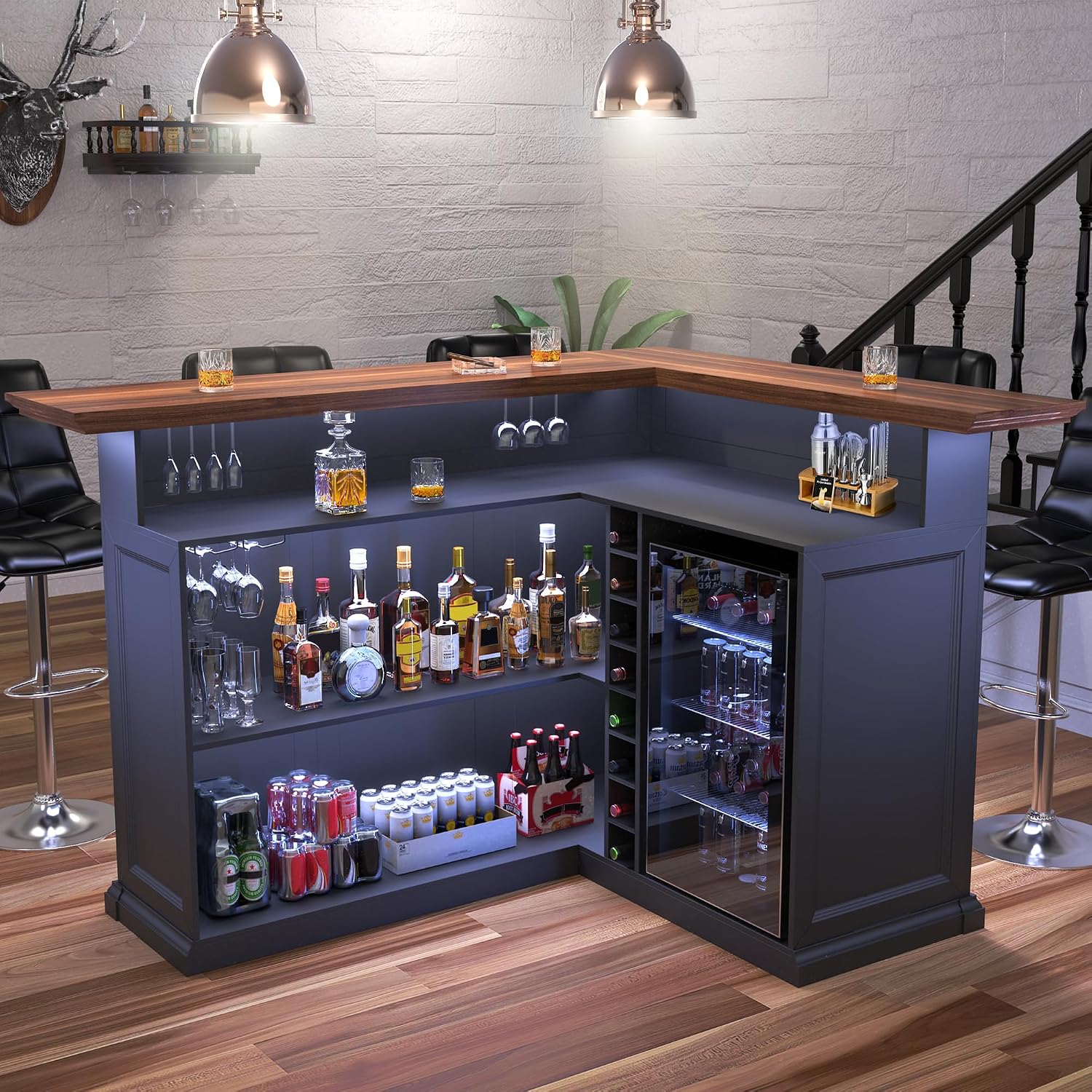 L-Shaped Home Bar Cabinet with - Home Bar And Cabinet 评论和价格