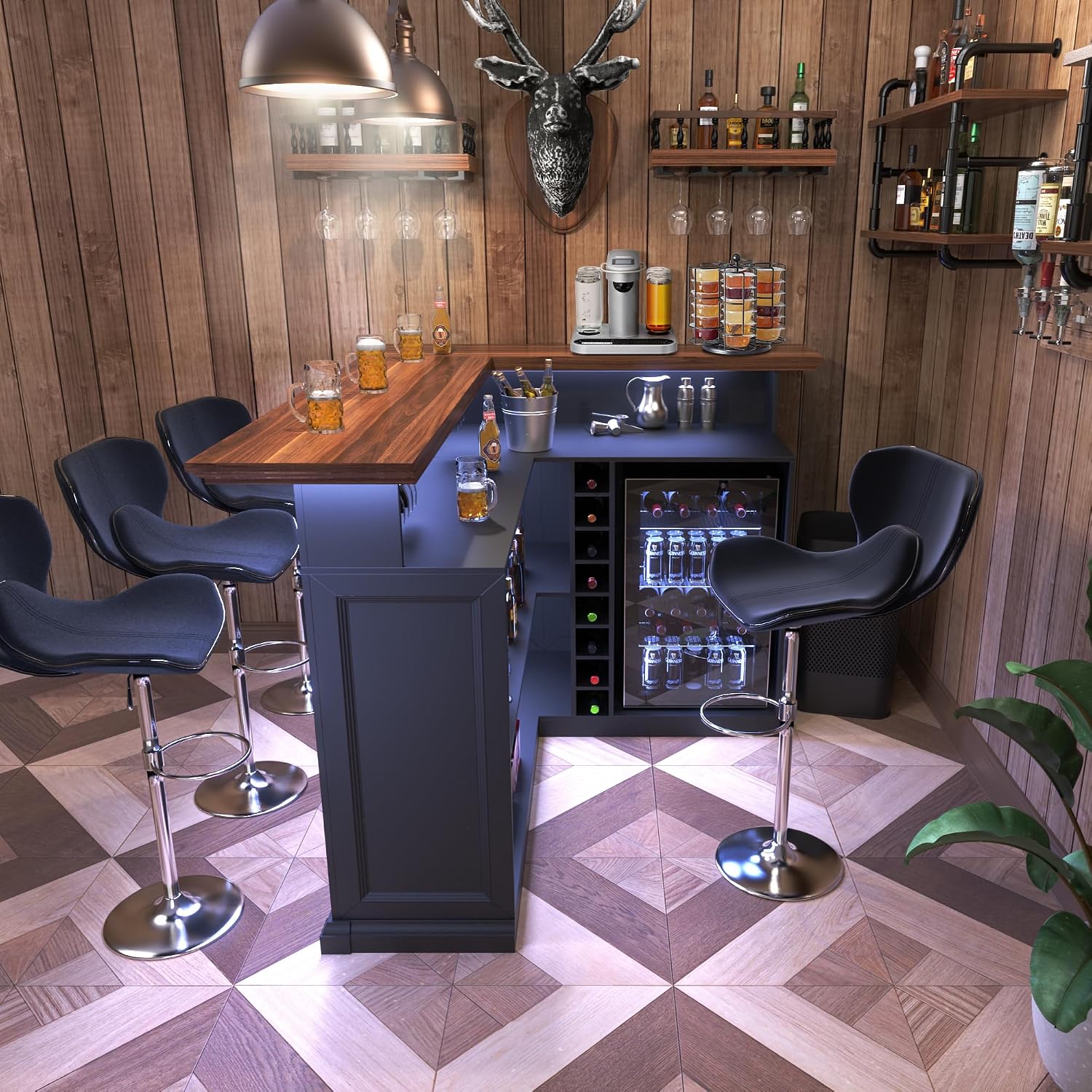 L-Shaped Home Bar Cabinet with - Home Bar And Cabinet 评论和价格
